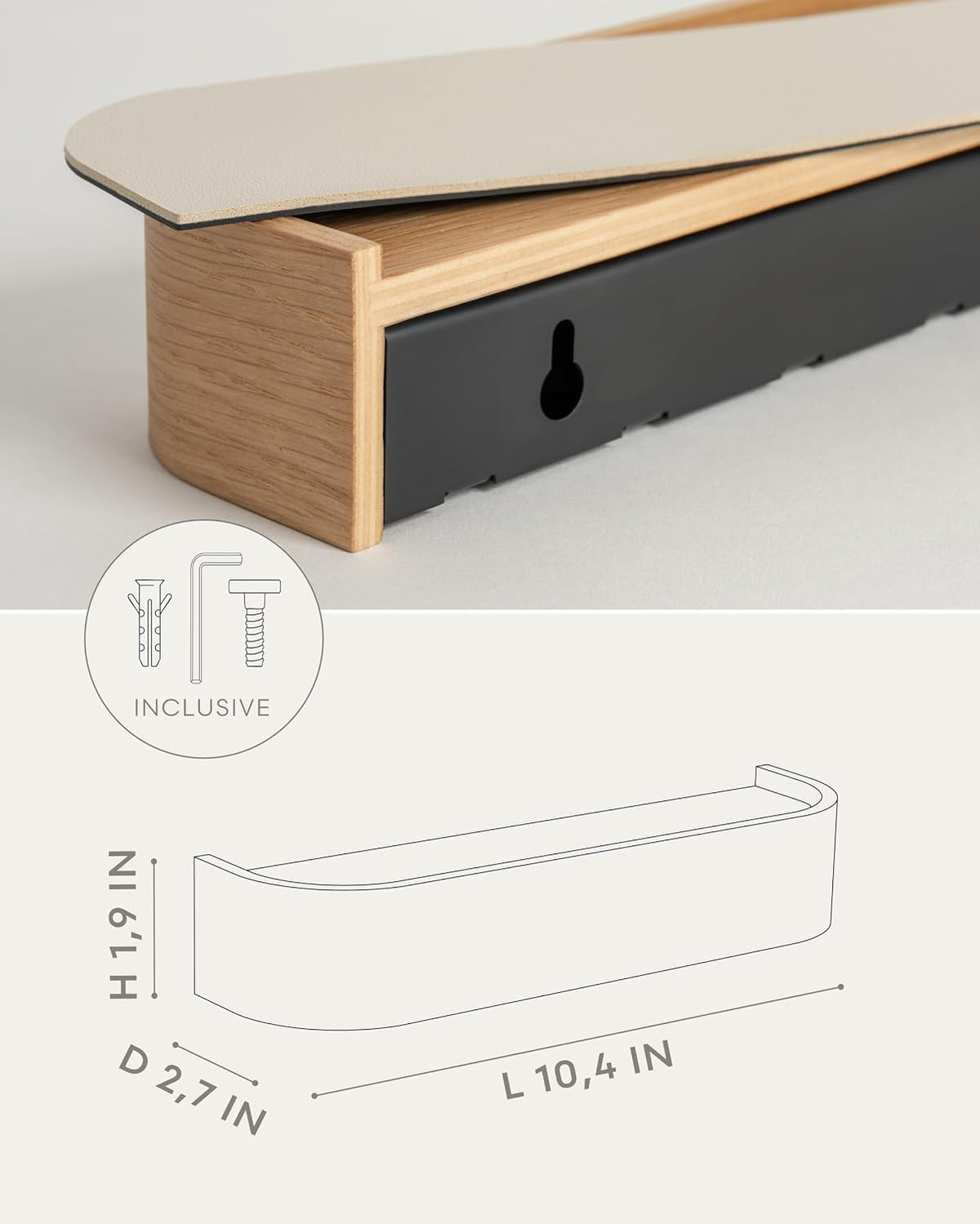 Kazai. Key Holder 'Toke' | Minimalist Key Hook Design from Berlin | Modern Key Holder Wall Mount with Wooden Shelf | Key Rack for Wall as Entryway Organizer | Oak