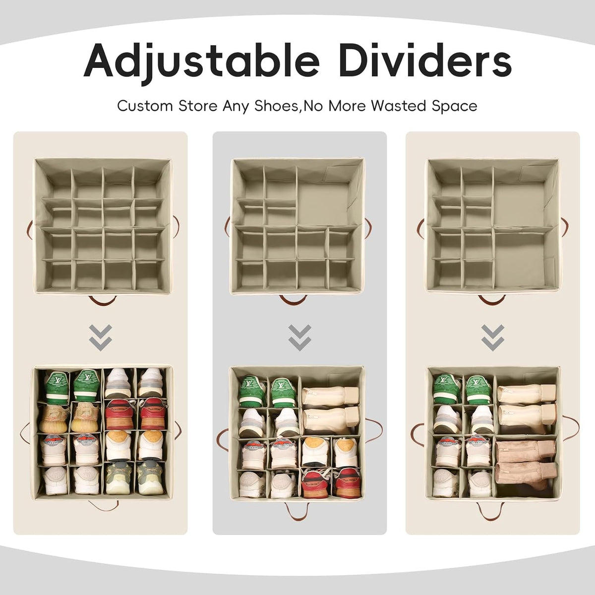2 Pack Shoe Organizer Box – Large Capacity Shoe Storage Organizer with Transparent Cover & Flexible Dividers, Fits 16-32 Pairs, Fabric Shoe Storage Organizer Box, Entryway, Dorm