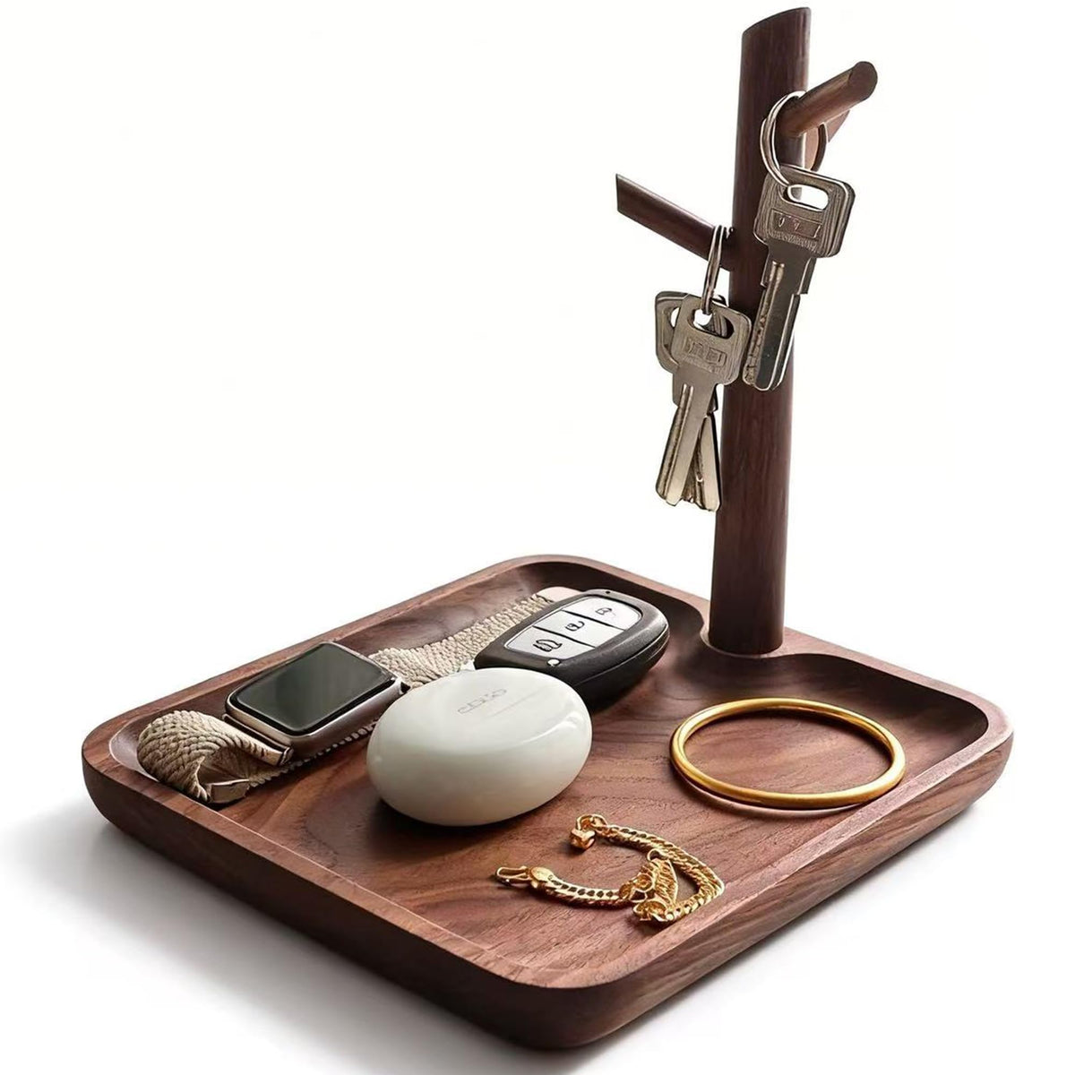 Solid Black Walnut Wooden Key Tray, Key Bowl for Entryway Table