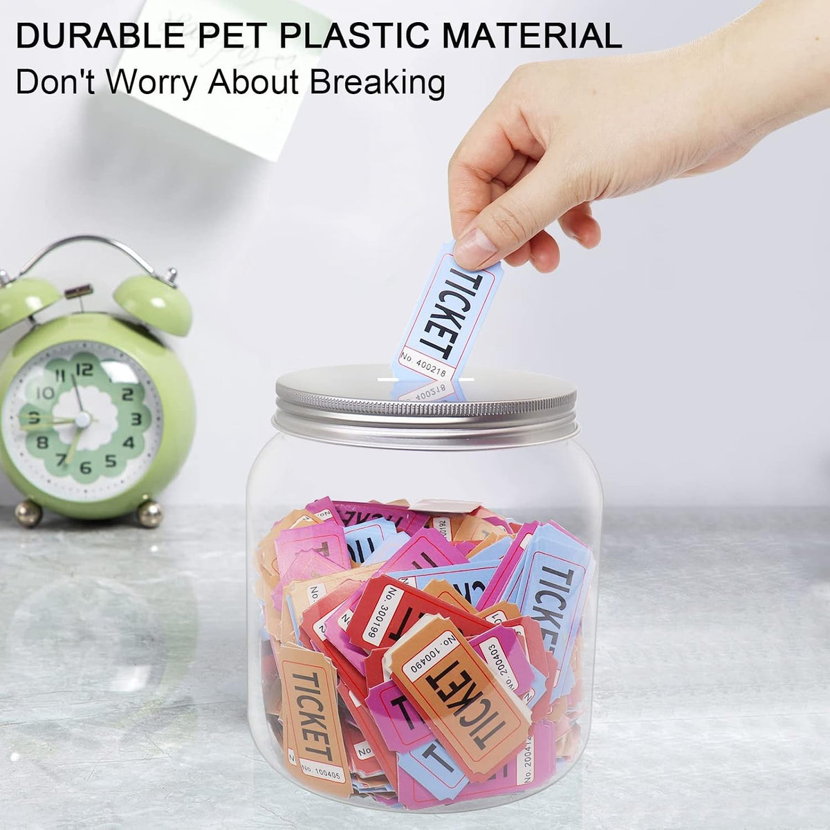 2-Pack Big Clear Plastic Coin Bank with Silver Slotted Lid, Large Plastic Coins Piggy Money Change Clear Bank Jar for Adults Teens Kids
