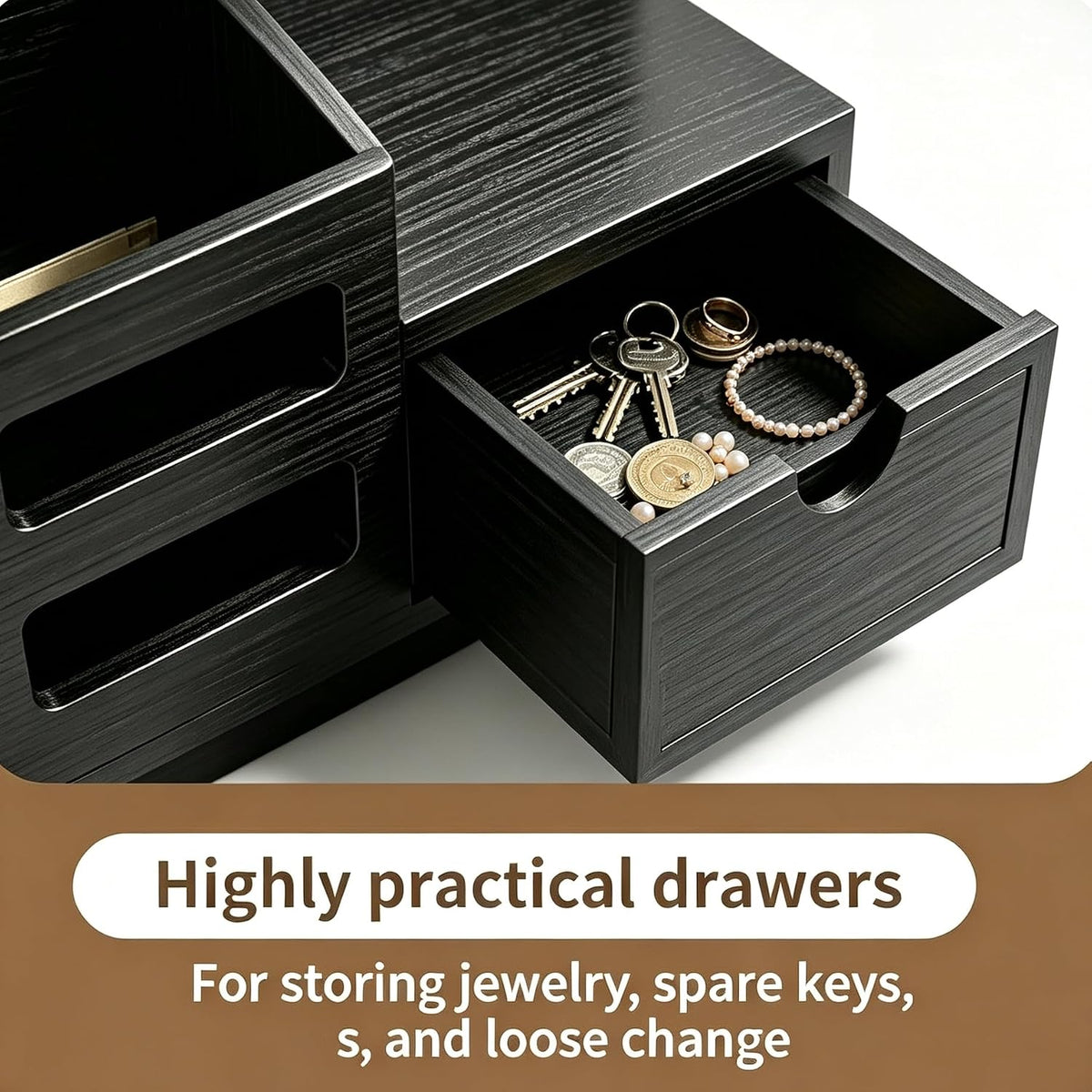 Key Holder Wall Mount Black Key Holder with Drawer& Mail Slot