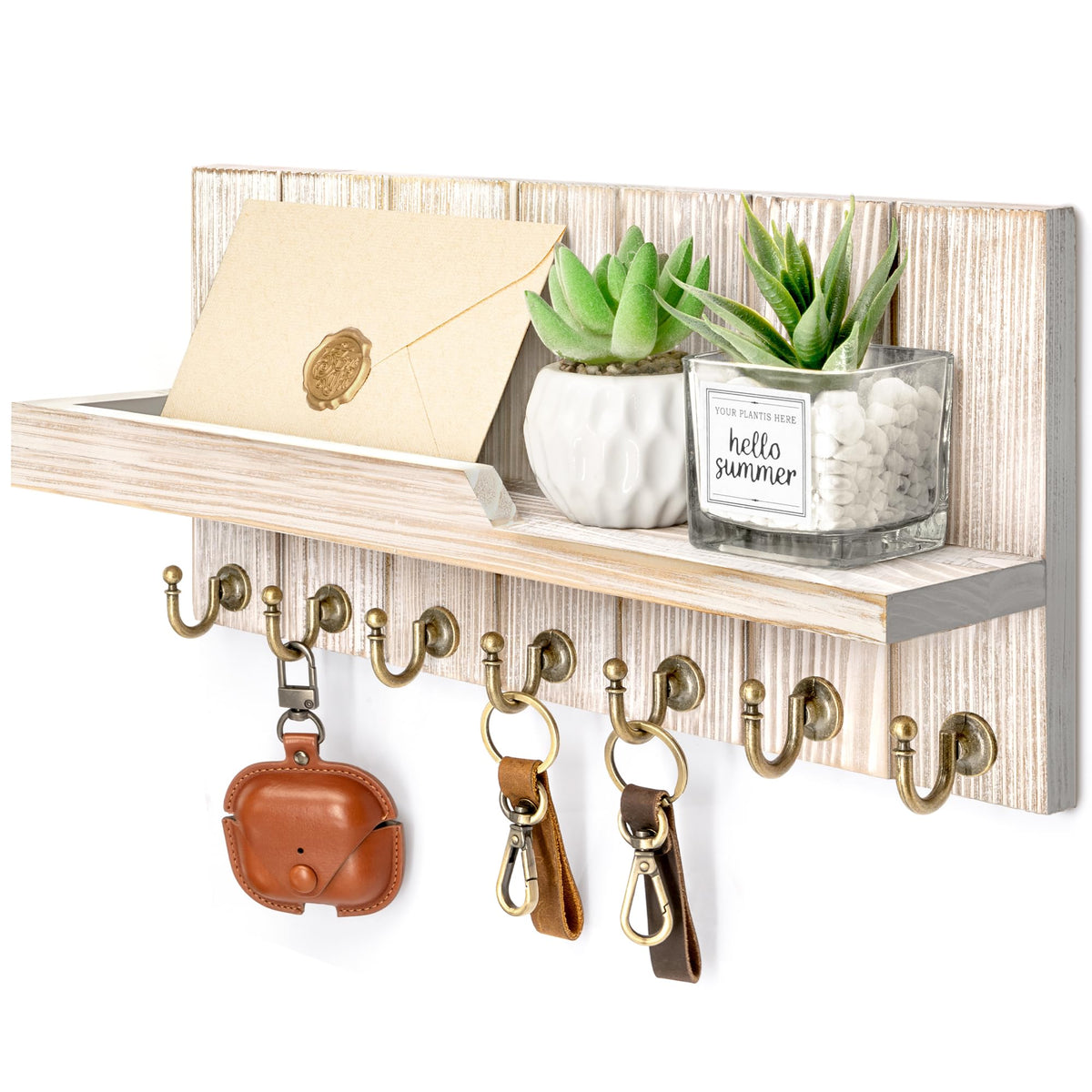 Rebee Vision Key Holder Wall Mount with 5 Key Hooks for Entryway, White