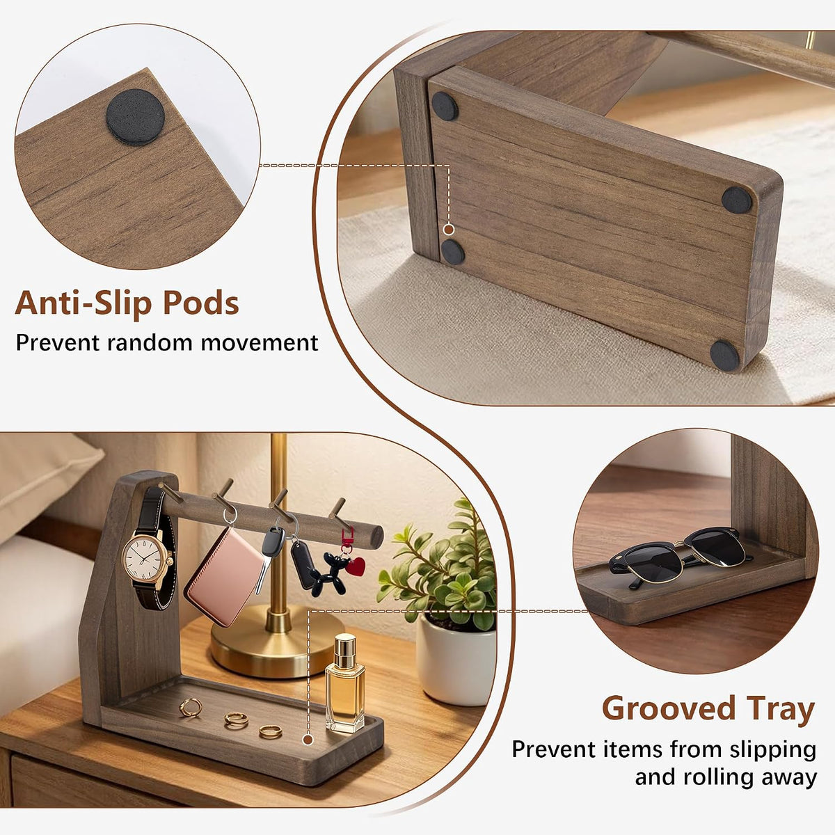 Key Tray with 7 Hooks for Keys and Jewelry, Fit Entryway Table