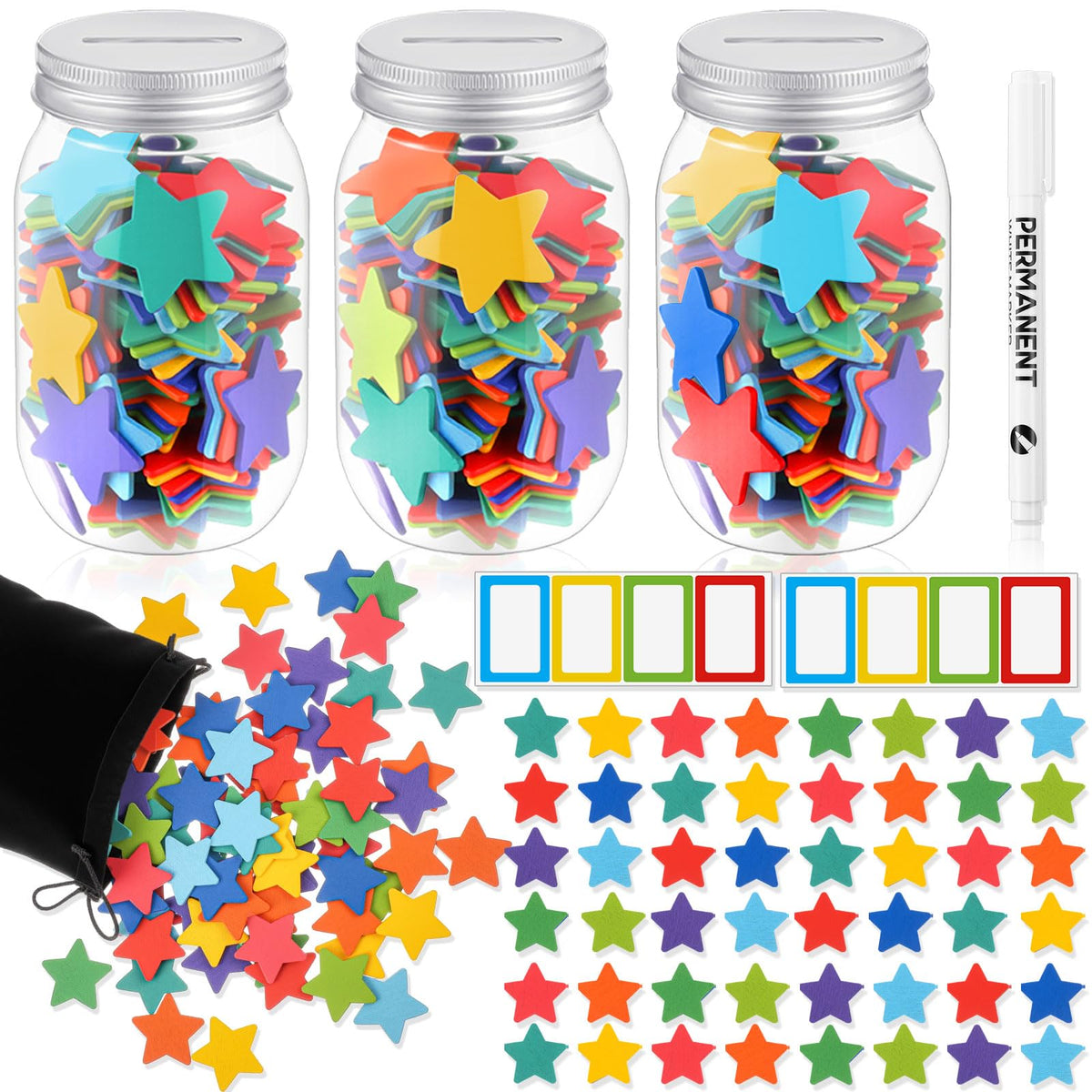 Roowest Star Reward Jars for Kids Classroom Behavior System,Vivid,Classic