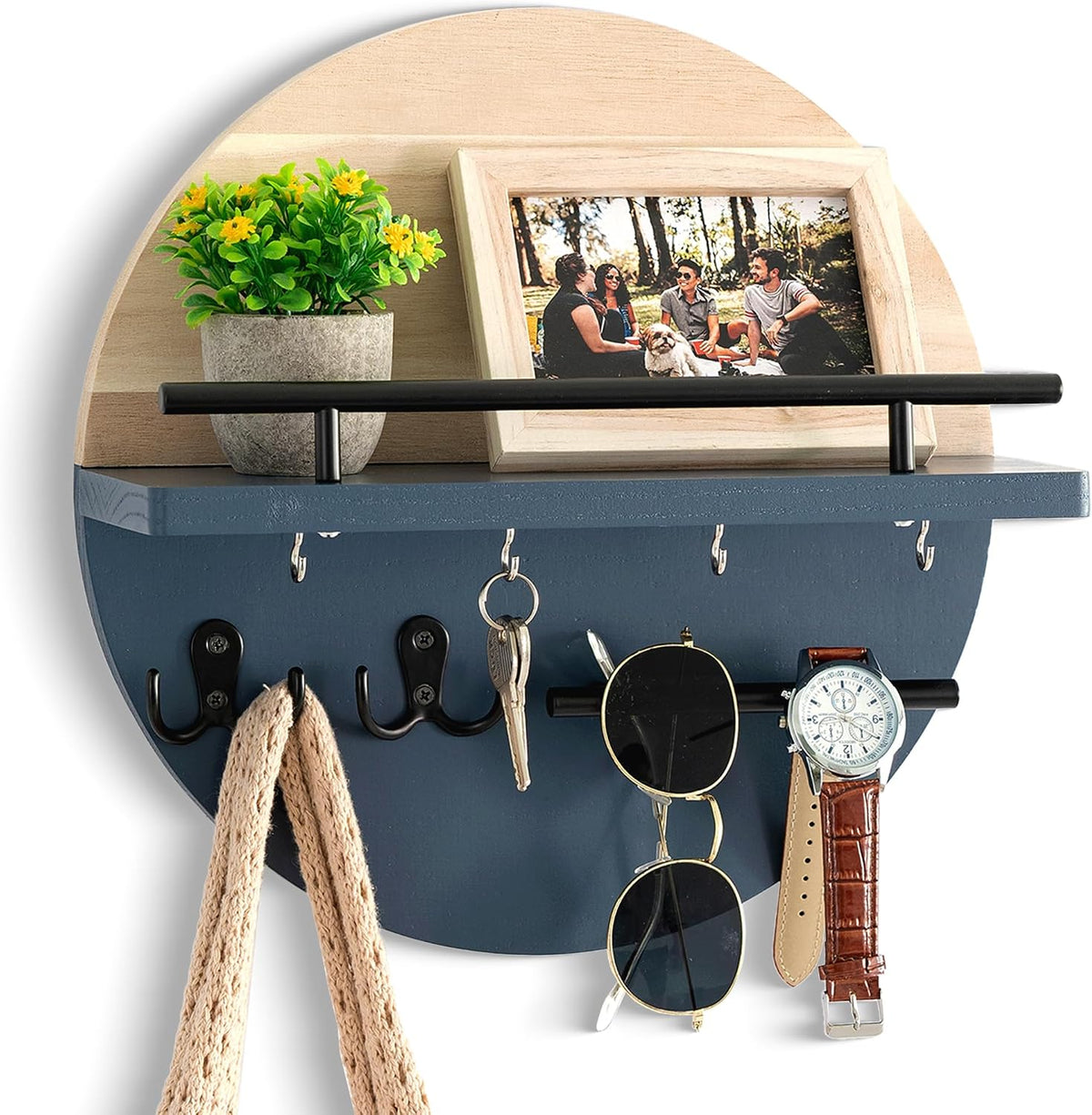 Key Holder Wall Mount with Shelf and Hooks, Mail Organizer for Wall