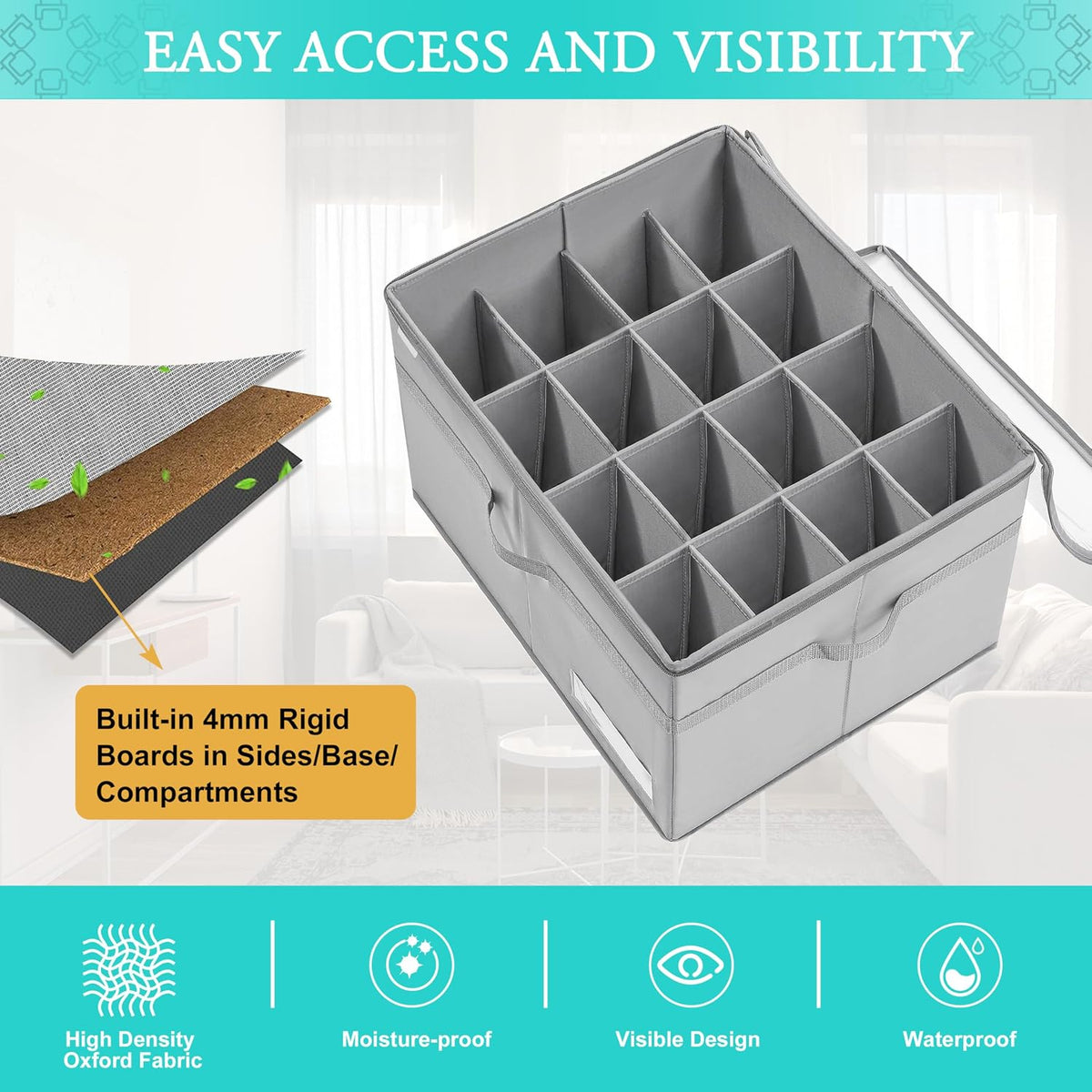 LUVHOMEE Shoe Organizer for Closet, Fits 16 Pairs, Large Shoe Box Storage Containers, Clear Foldable Shoe Storage Bins w/Bottom Support, Space Saving Shoes Holder w/Reinforced Handles, Gray