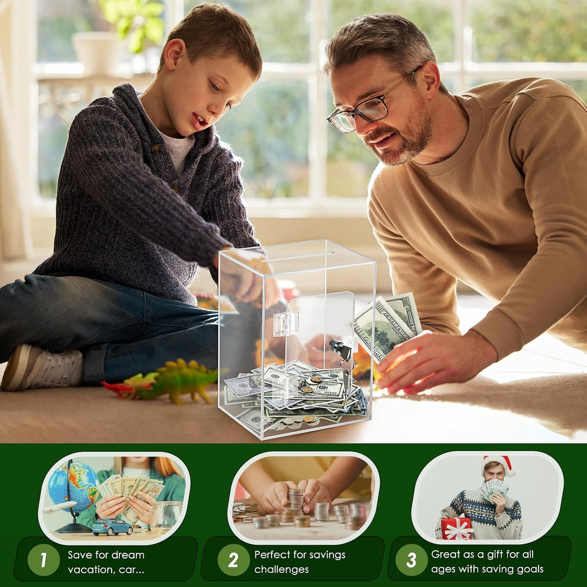 X-Large Piggy Bank for Adults Kids, Acrylic Clear Piggy Bank with Key