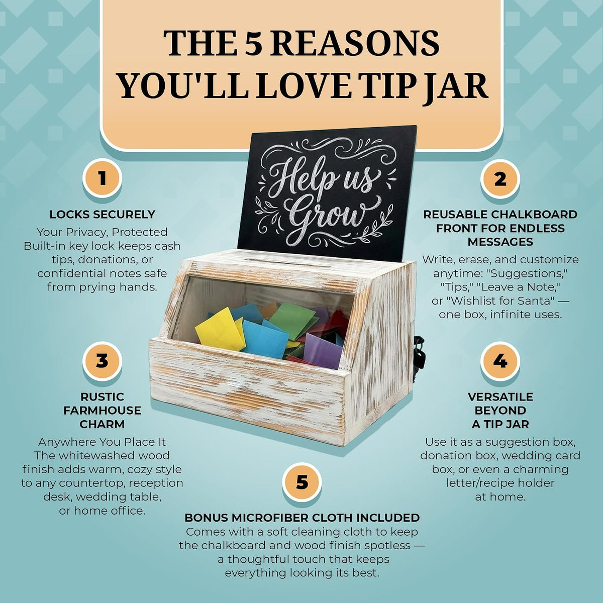 Tip Jar with Lock and Key – Wooden Cash Box for Bar, Cafe and Food Truck