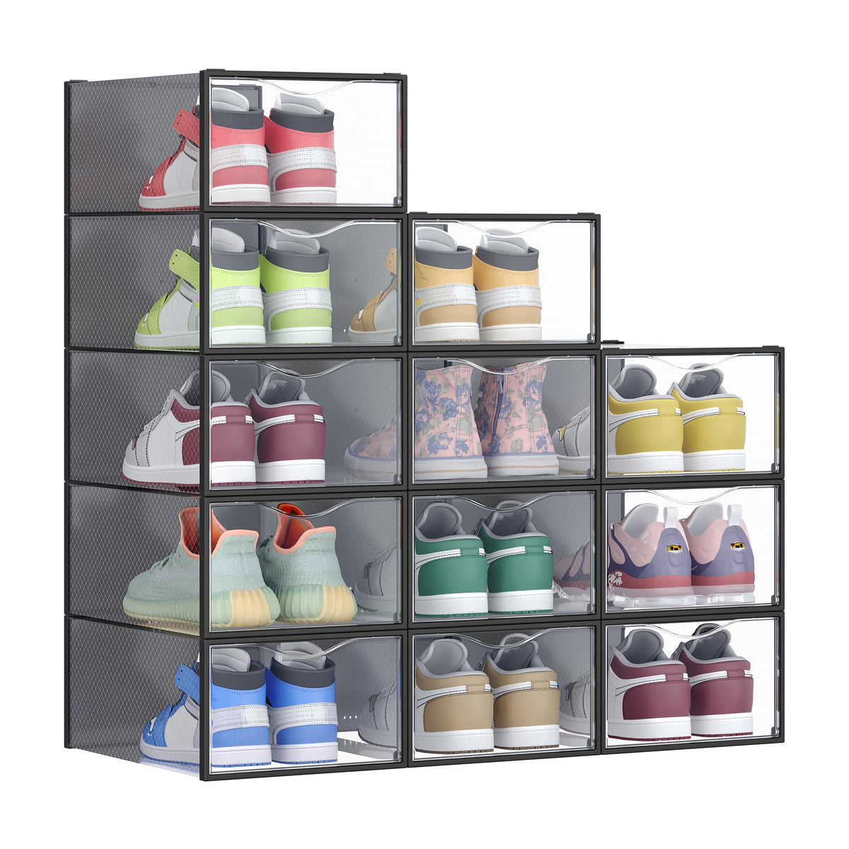 SONGMICS Shoe Boxes, Stackable Sneaker Containers for Closet, 12 Pack