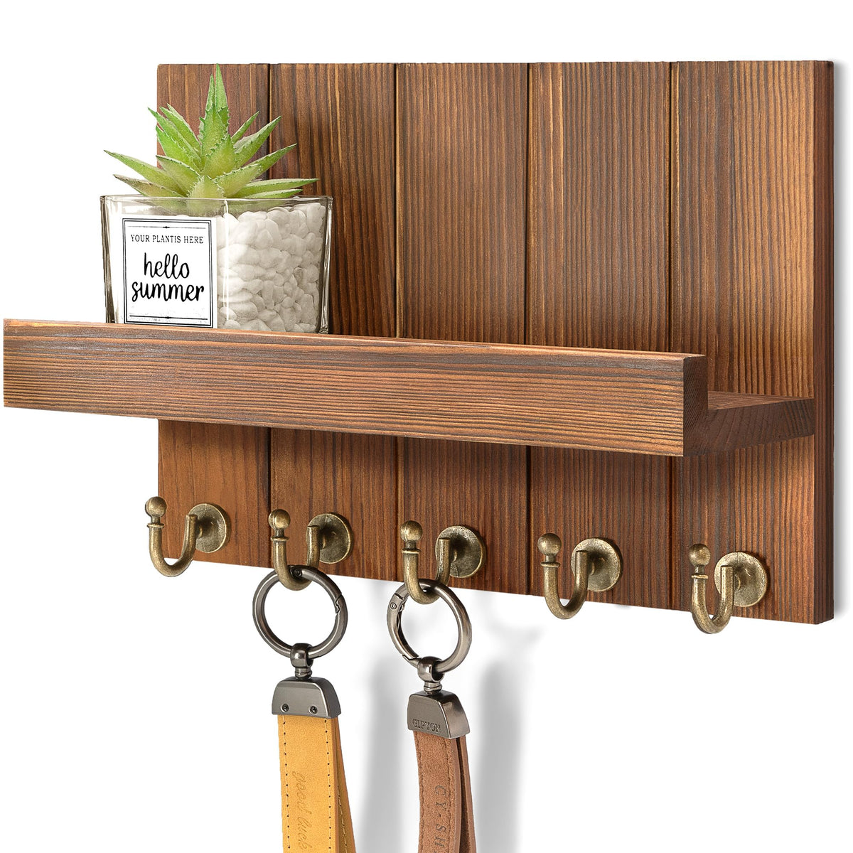Rebee Vision Key Holder Wall Mount with 5 Key Hooks for Entryway, White
