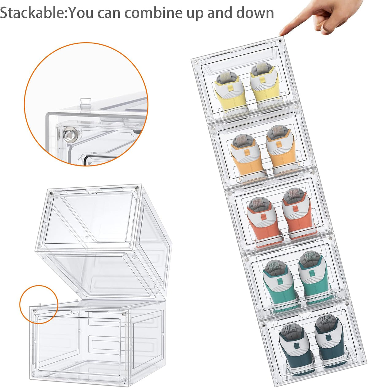 HOMIDEC Shoe Storage, 6 Pack Shoe Organizer Clear Hard Plastic Shoe Box