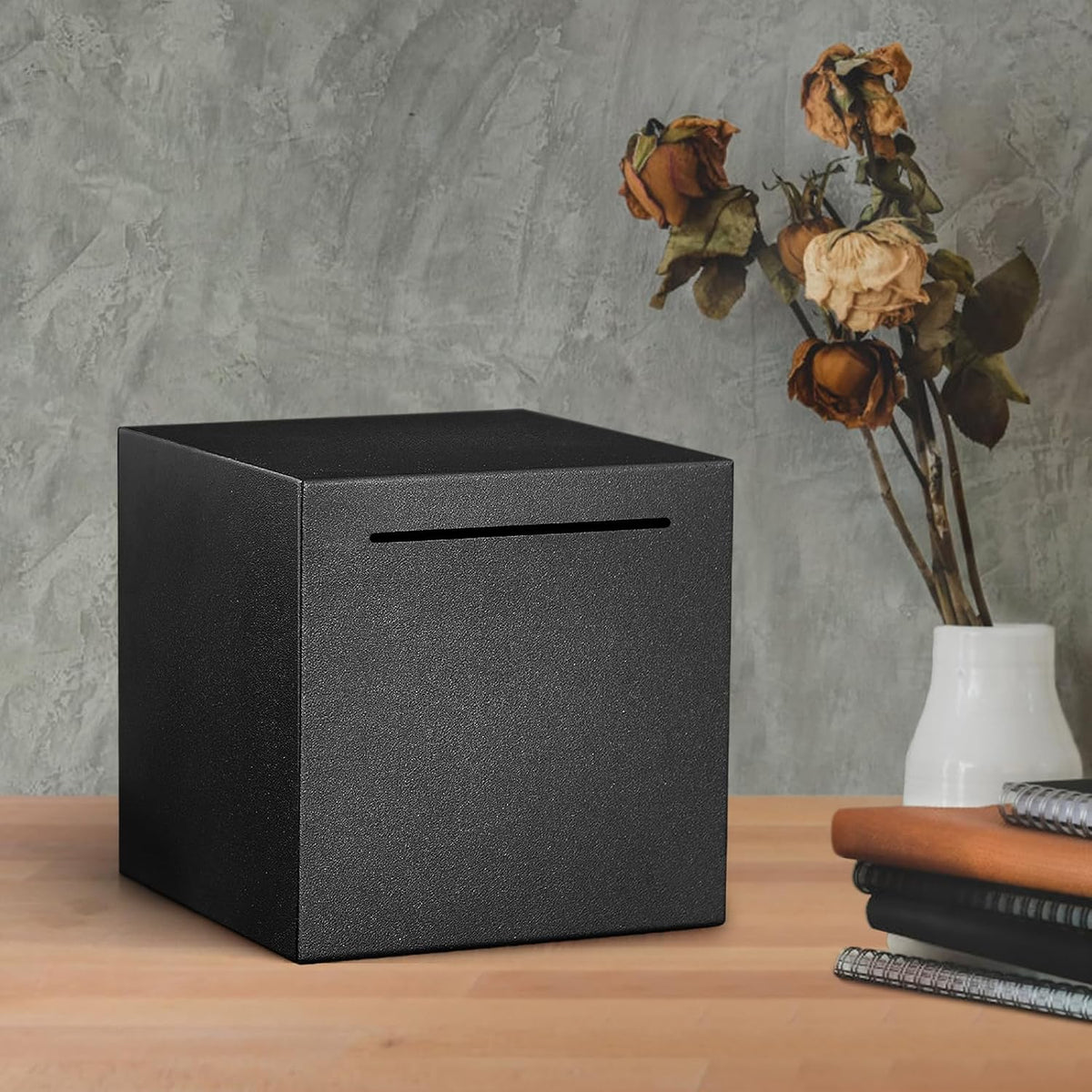 Piggy Bank for Adults Must Break to Open, Metal Savings Box, Black 4.72-in