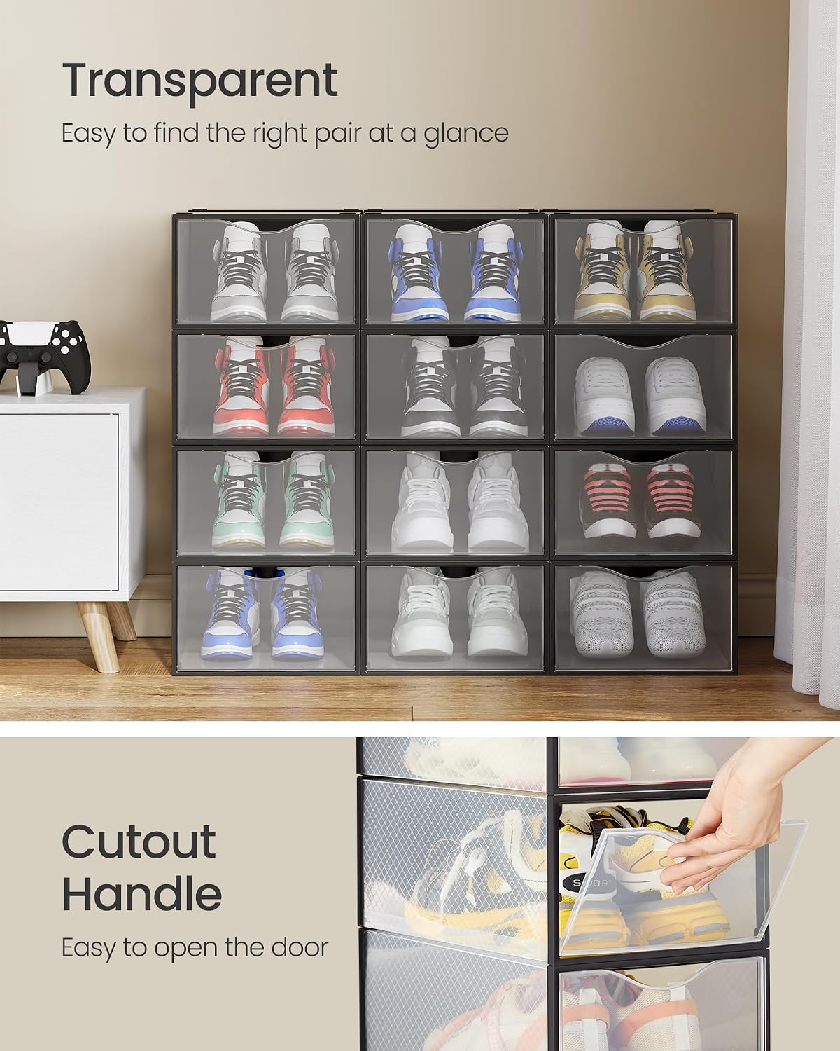 SONGMICS Shoe Boxes, Stackable Sneaker Containers for Closet, 12 Pack