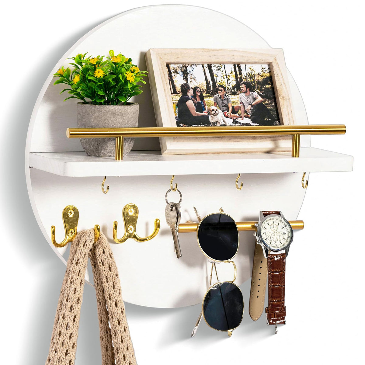 Key Holder Wall Mount with Shelf and Hooks, Mail Organizer for Wall, Black