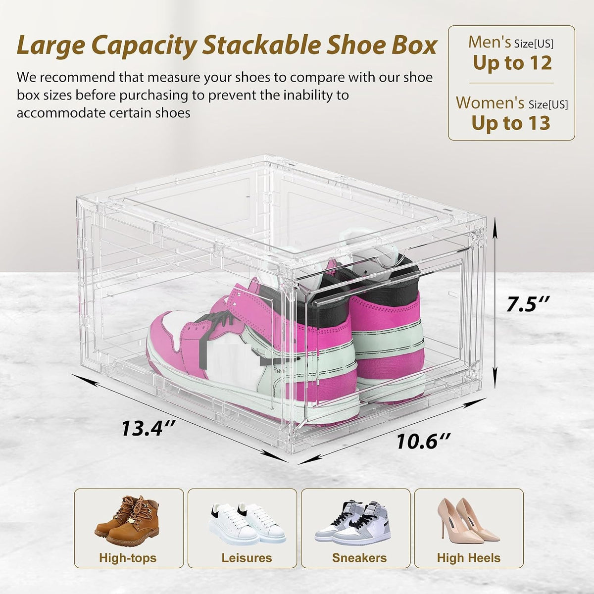 10 Pack Thickened Plastic Clear Stackable Shoe Box Organizer, White