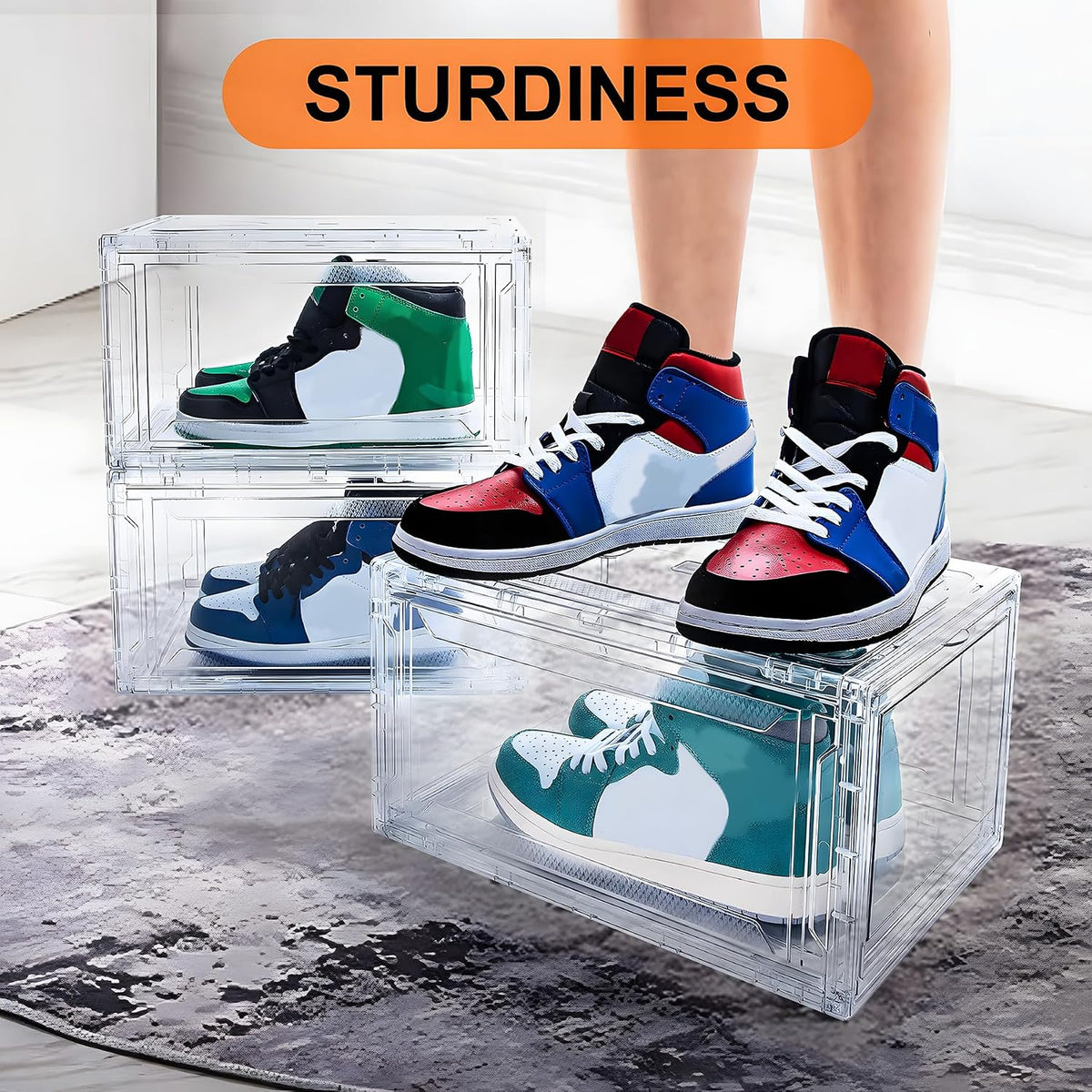 MMBABY 12 Pack Acrylic Clear Shoe Boxes, Ultra Clear Stackable Sneaker Display Cases with Magnetic Door, Professional Grade Shoe Display Case for Sneakers & Boots, Fits Up to US Men's Size 15