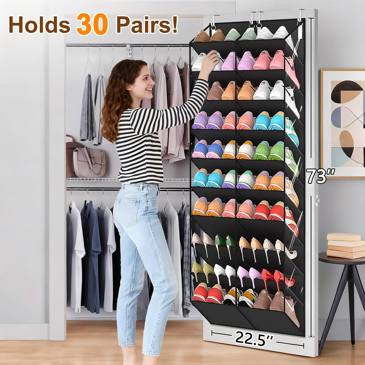 UVIAHOMI 20-30 Pairs Over the Door Shoe Organizer, 10-Tier Door Shoes Rack