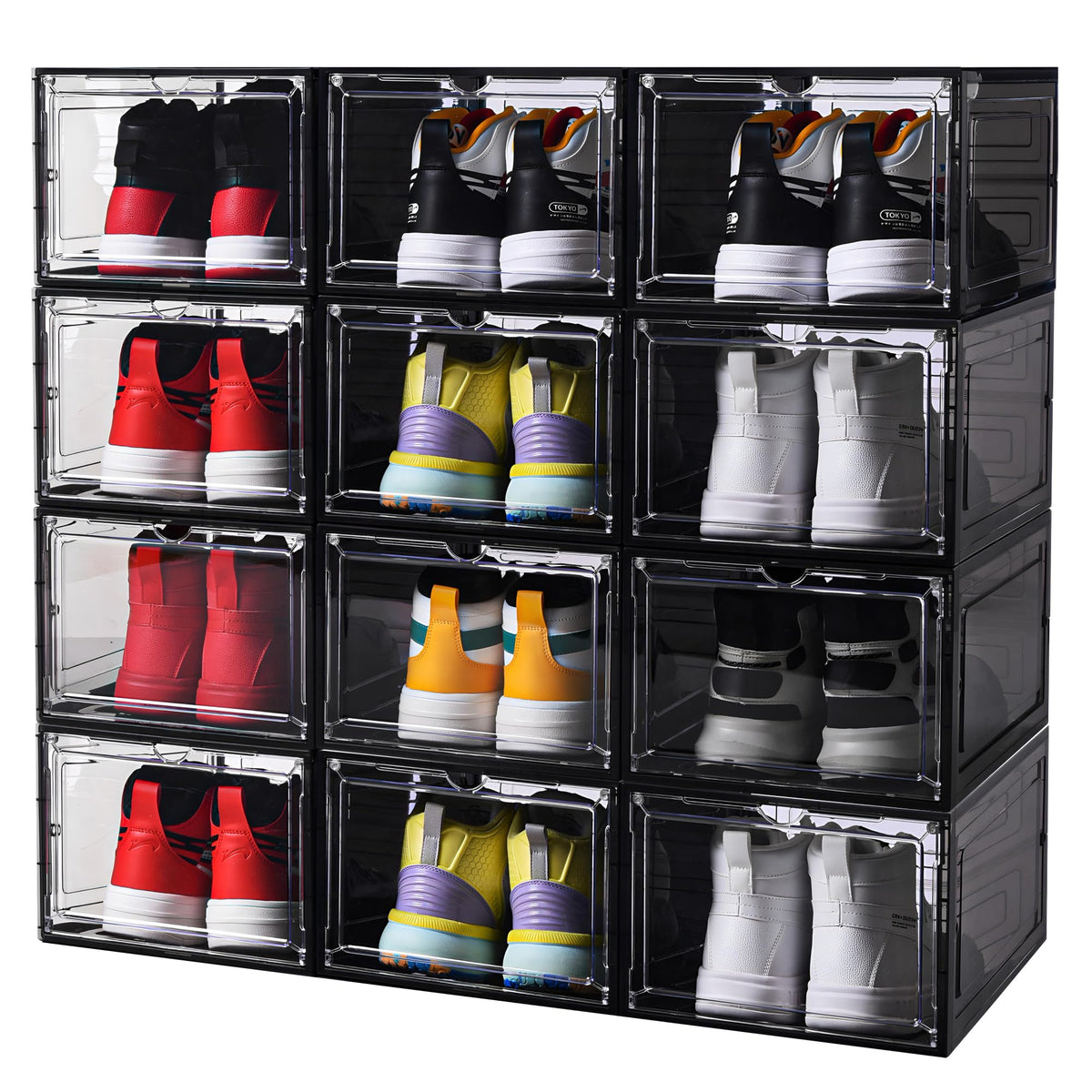 Large Clear Shoe Storage Boxes Stackable, 8 Pack Hard Plastic Shoe Storage Organizer with Magnetic Door, Shoe Container Sneaker Storage Display Case Fit up to US Size 13 Clear
