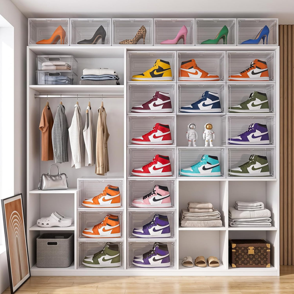Large Clear Shoe Storage Boxes Stackable, 8 Pack Hard Plastic Shoe Storage Organizer with Magnetic Door, Shoe Container Sneaker Storage Display Case Fit up to US Size 13 Clear