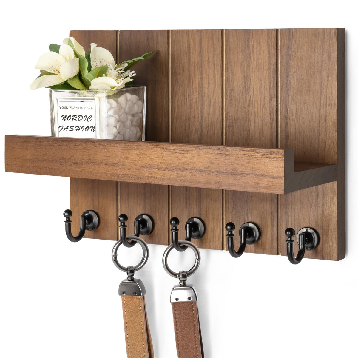 Rebee Vision Key Holder Wall Mount with 5 Key Hooks for Entryway, White