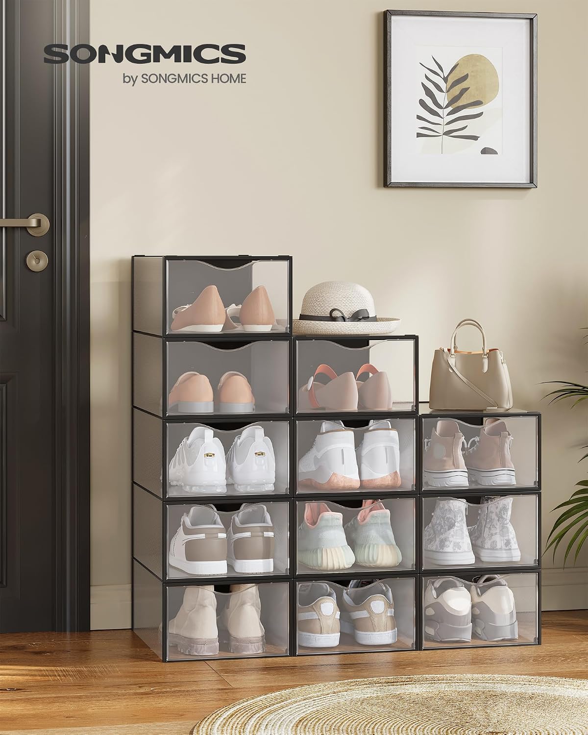 SONGMICS Shoe Boxes, Stackable Sneaker Containers for Closet, 12 Pack