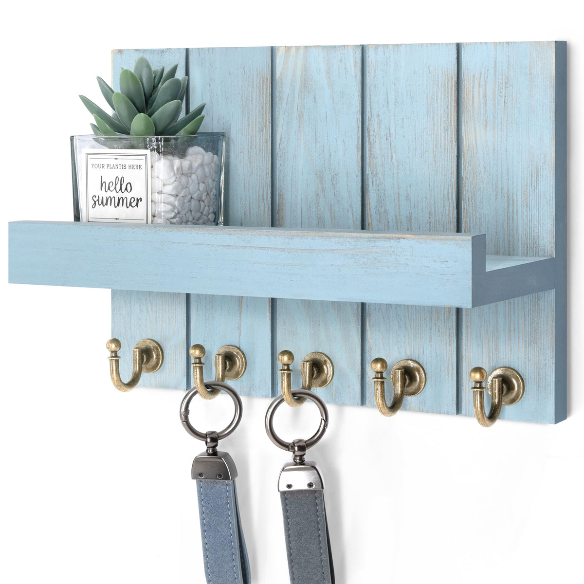 Rebee Vision Key Holder Wall Mount with 5 Key Hooks for Entryway, White