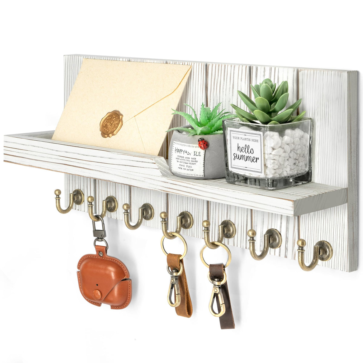Rebee Vision Key Holder Wall Mount with 5 Key Hooks for Entryway, White