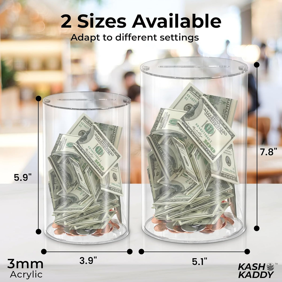 Clear Tip Jar - Acrylic Donation Box w/Magnetic Lid & Money Slot - Coin Jar for Small Business & Home Savings - Safe & Stylish Donation Jar - Modern Cash Box - Sturdy Bartender Accessories