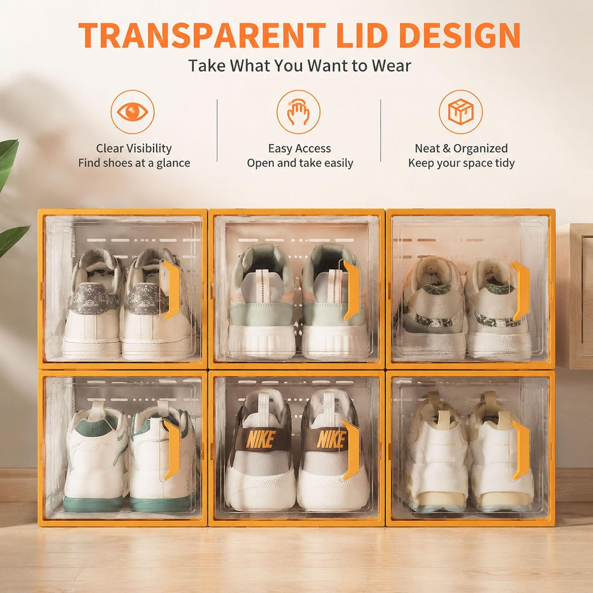 15 Pack Plastic Shoe Storage Boxes, Clear Stackable Shoe Organizer