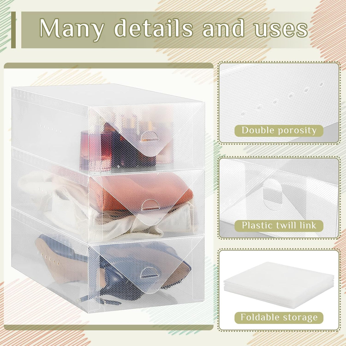 Sintuff 20 Pcs Clear Shoe Boxes Plastic Stackable, 11.8 x 7.5 x 3.7 Inches
