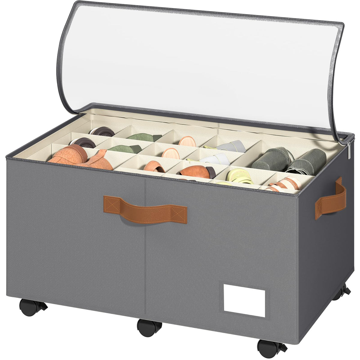 Foyego Shoe Organizer for Closet, Shoe Storage with Wheels, Beige