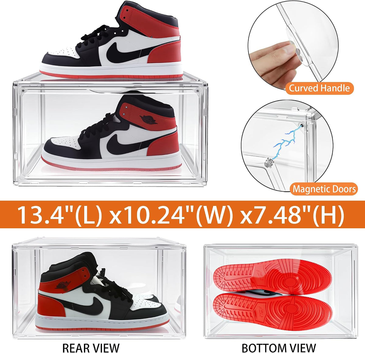 1 Pack Acrylic Shoe Boxes for Flat, Loafer & Small Space, Fits Size 12.5