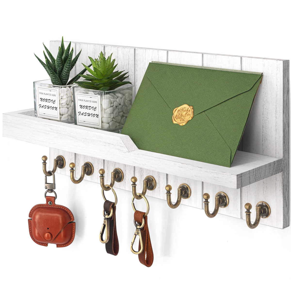 Rebee Vision Key Holder Wall Mount with 5 Key Hooks for Entryway, White