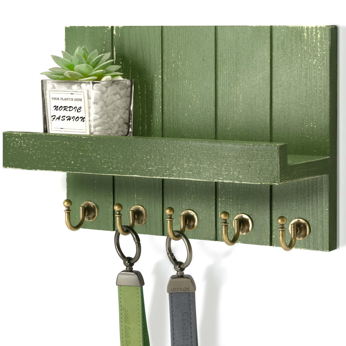 Rebee Vision Key Holder Wall Mount with 5 Key Hooks for Entryway, White