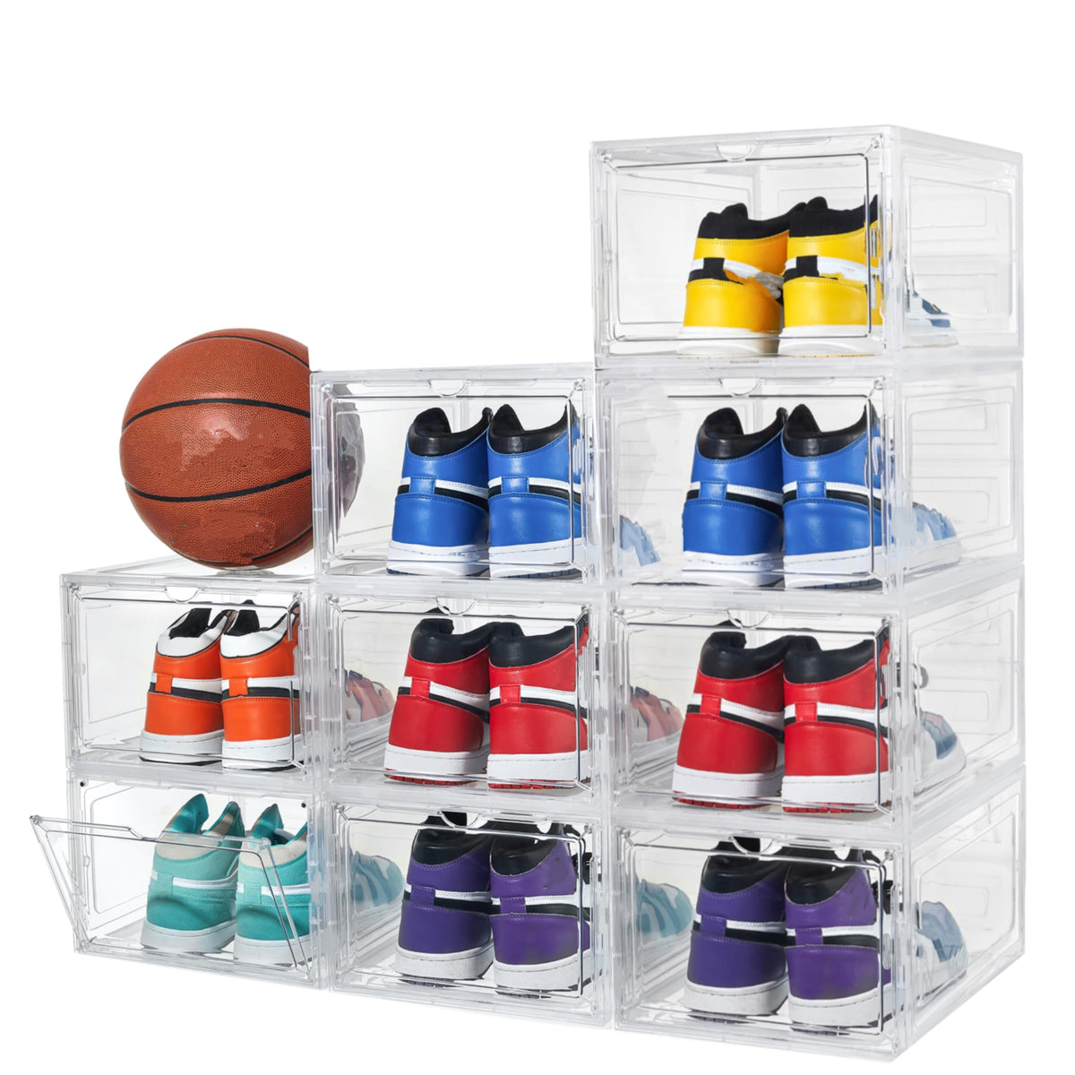 Attelite Clear Shoe Storage Boxes Stackable Shoe Organizer,Black,9Pack