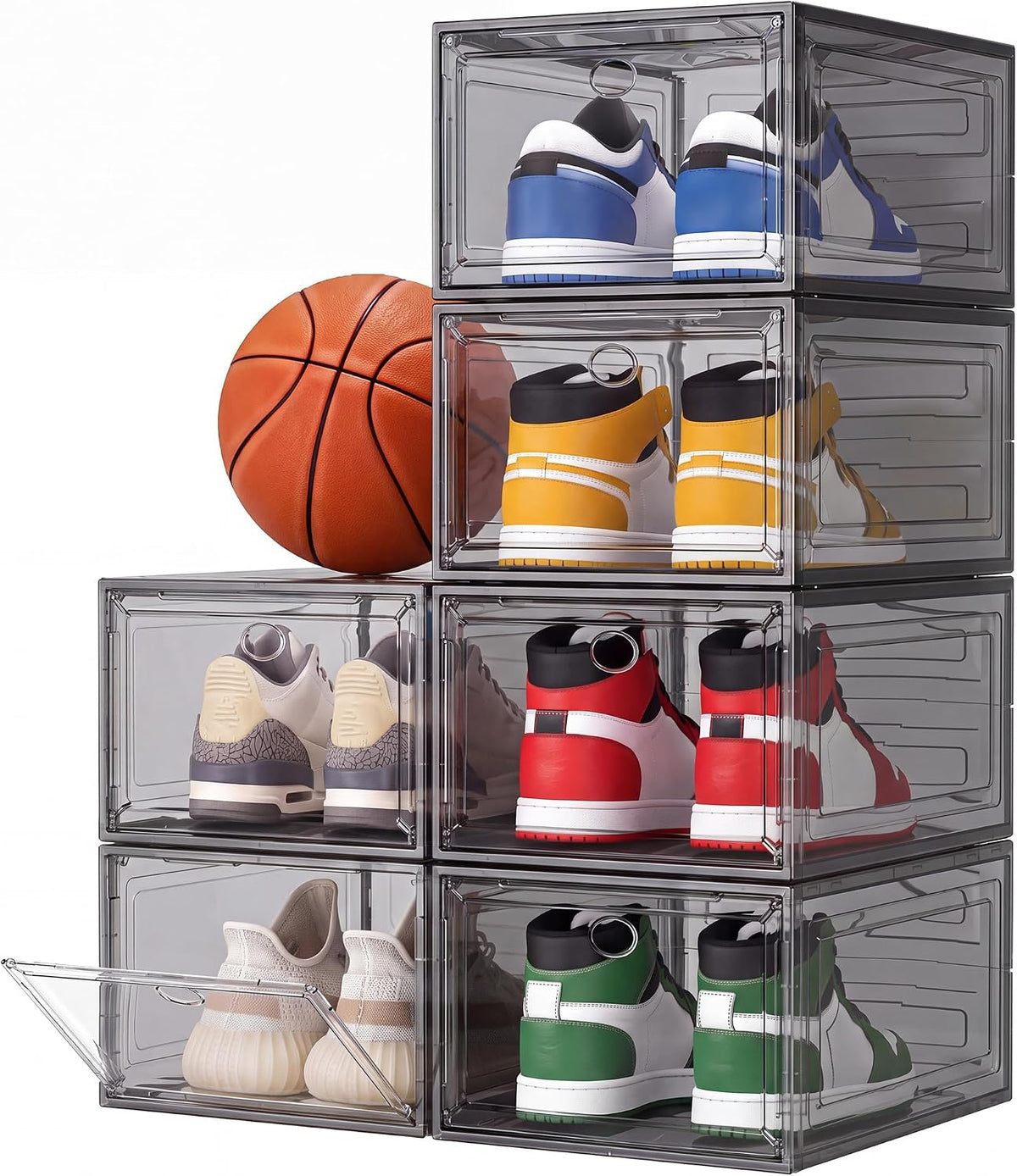 Sturdy Stackable Shoe Box,Clear Shoe Organizer with Magnetic Door
