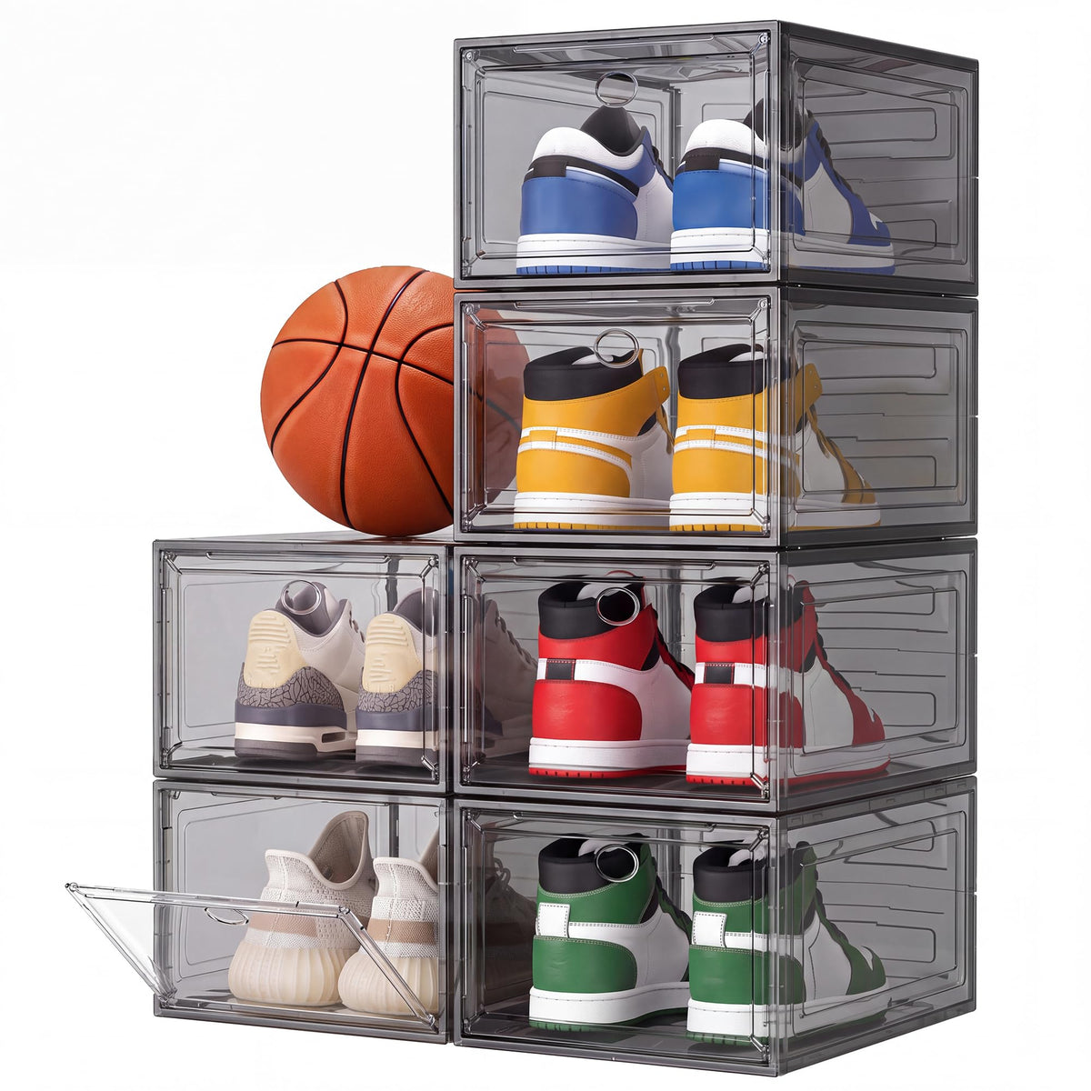 Sturdy Stackable Shoe Box,Clear Shoe Organizer with Magnetic Door