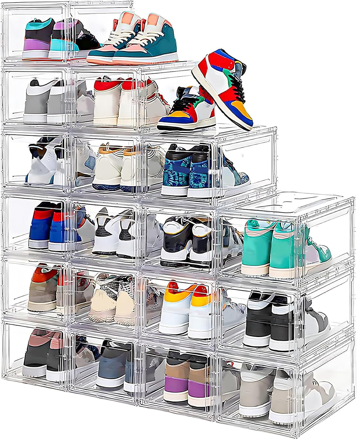 MMBABY 12 Pack Acrylic Clear Shoe Boxes, Ultra Clear Stackable Sneaker Display Cases with Magnetic Door, Professional Grade Shoe Display Case for Sneakers & Boots, Fits Up to US Men's Size 15
