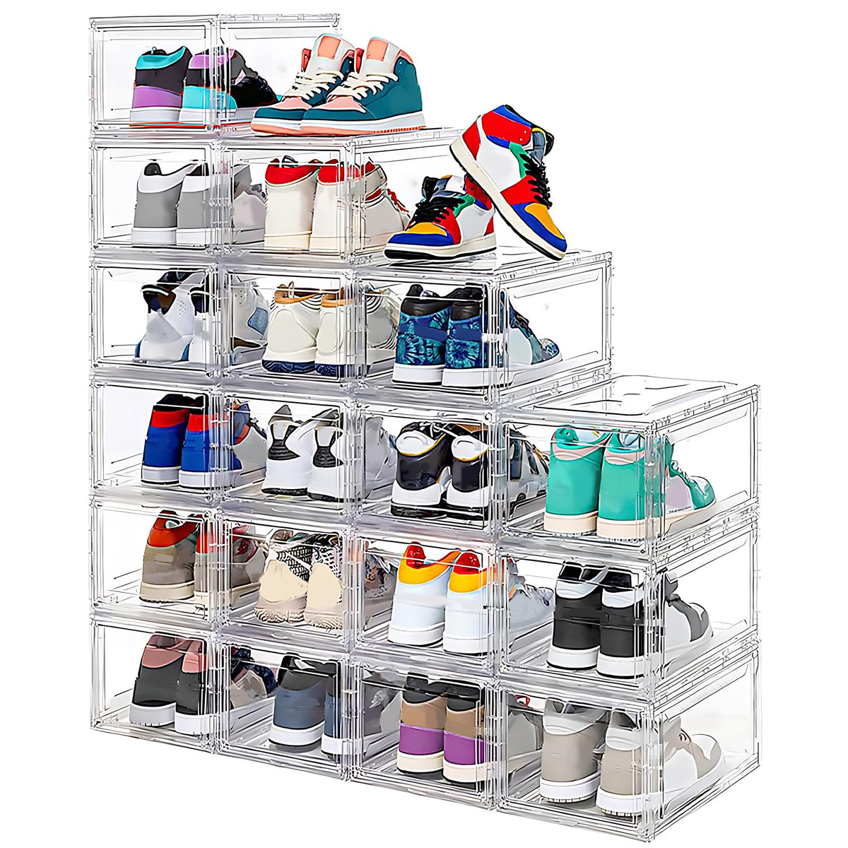 MMBABY 12 Pack Acrylic Clear Shoe Boxes, Ultra Clear Stackable Sneaker Display Cases with Magnetic Door, Professional Grade Shoe Display Case for Sneakers & Boots, Fits Up to US Men's Size 15