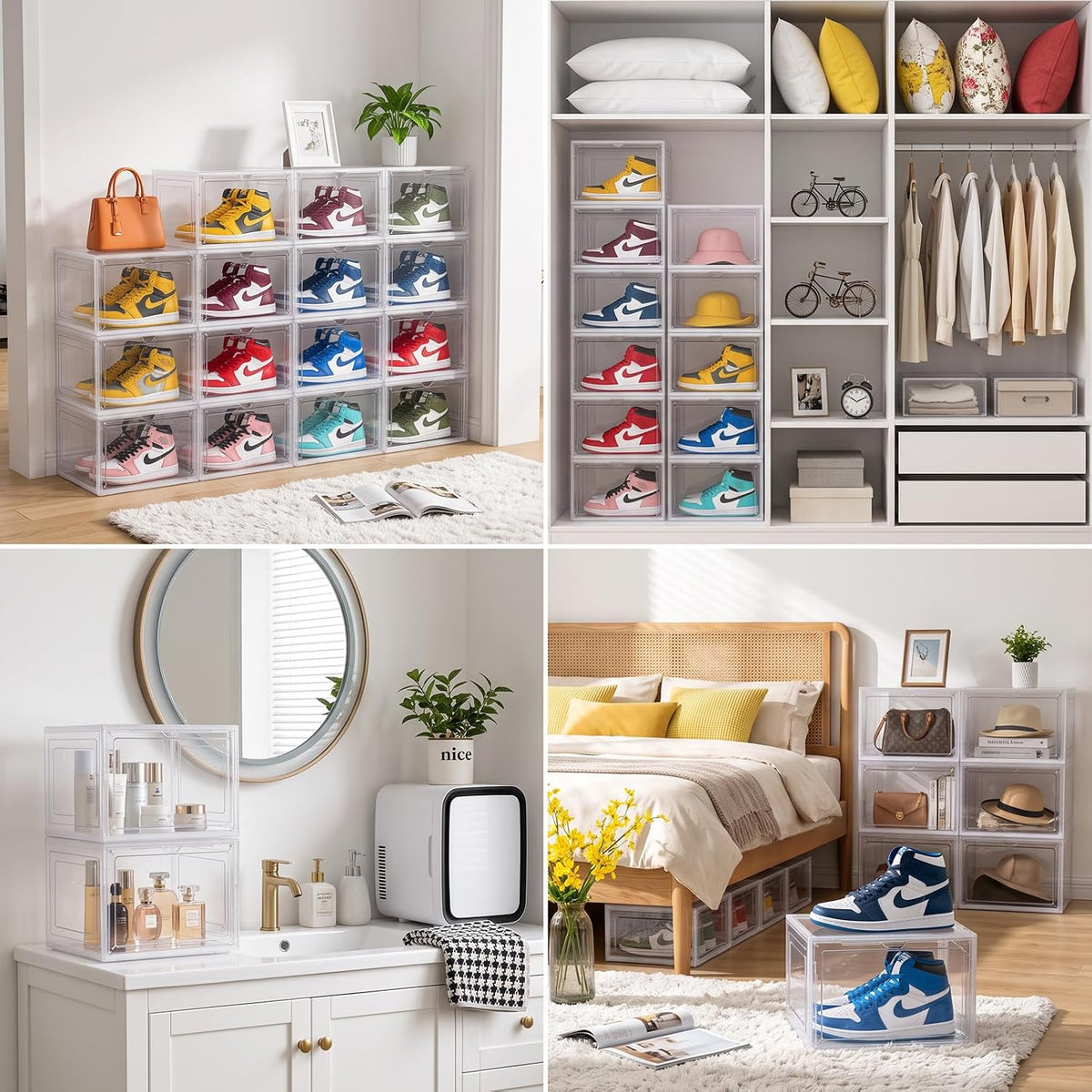 Large Clear Shoe Storage Boxes Stackable, 8 Pack Hard Plastic Shoe Storage Organizer with Magnetic Door, Shoe Container Sneaker Storage Display Case Fit up to US Size 13 Clear