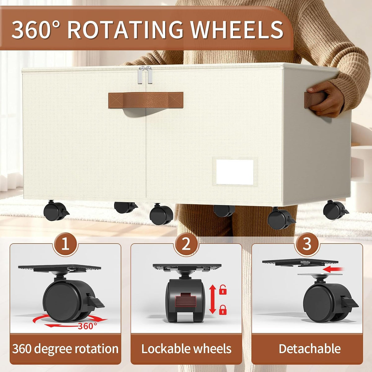Foyego Shoe Organizer for Closet, Shoe Storage with Wheels, Beige