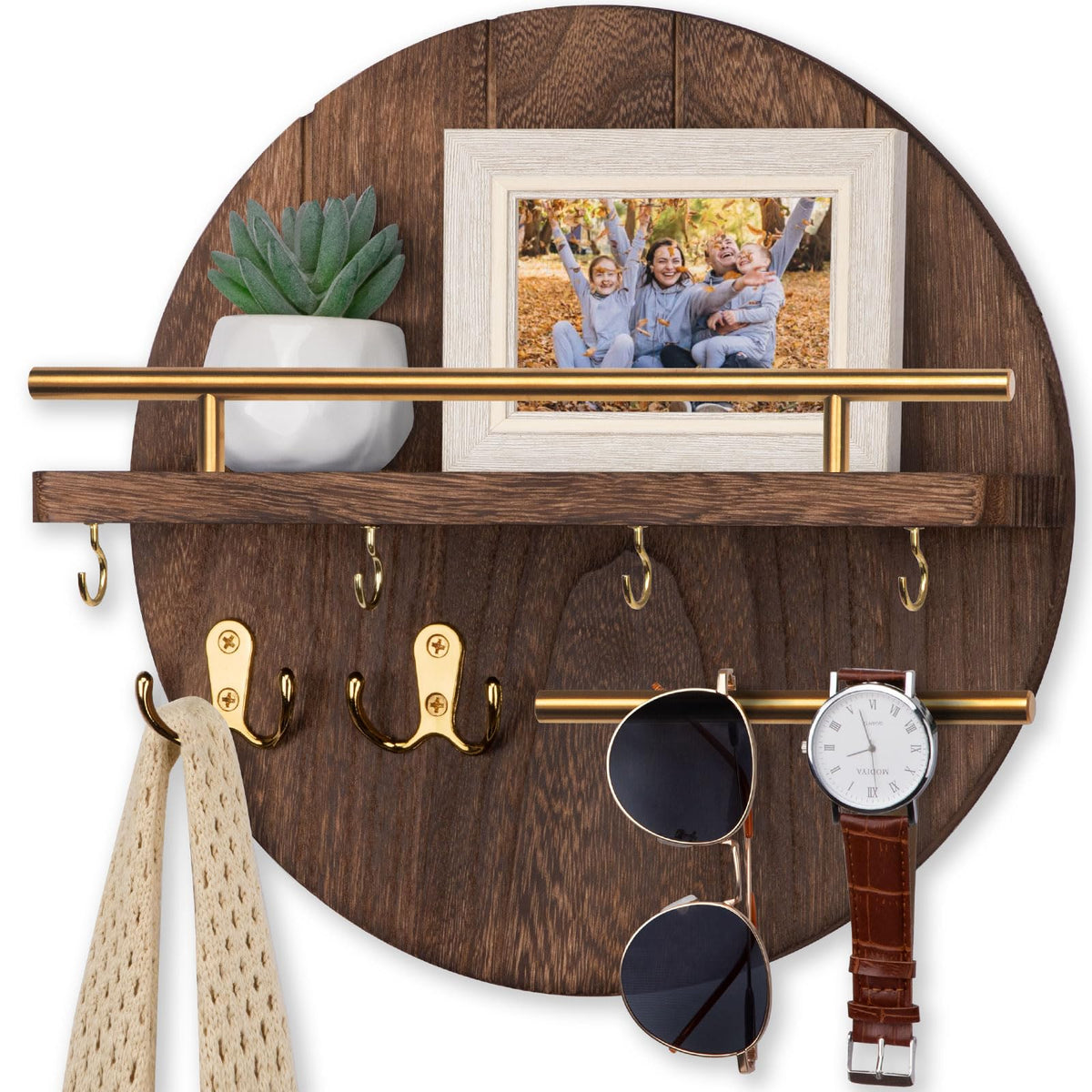 Nekon Key Holder Wall Mount, 11.8” Wood Mail Organizer for Wall, Black