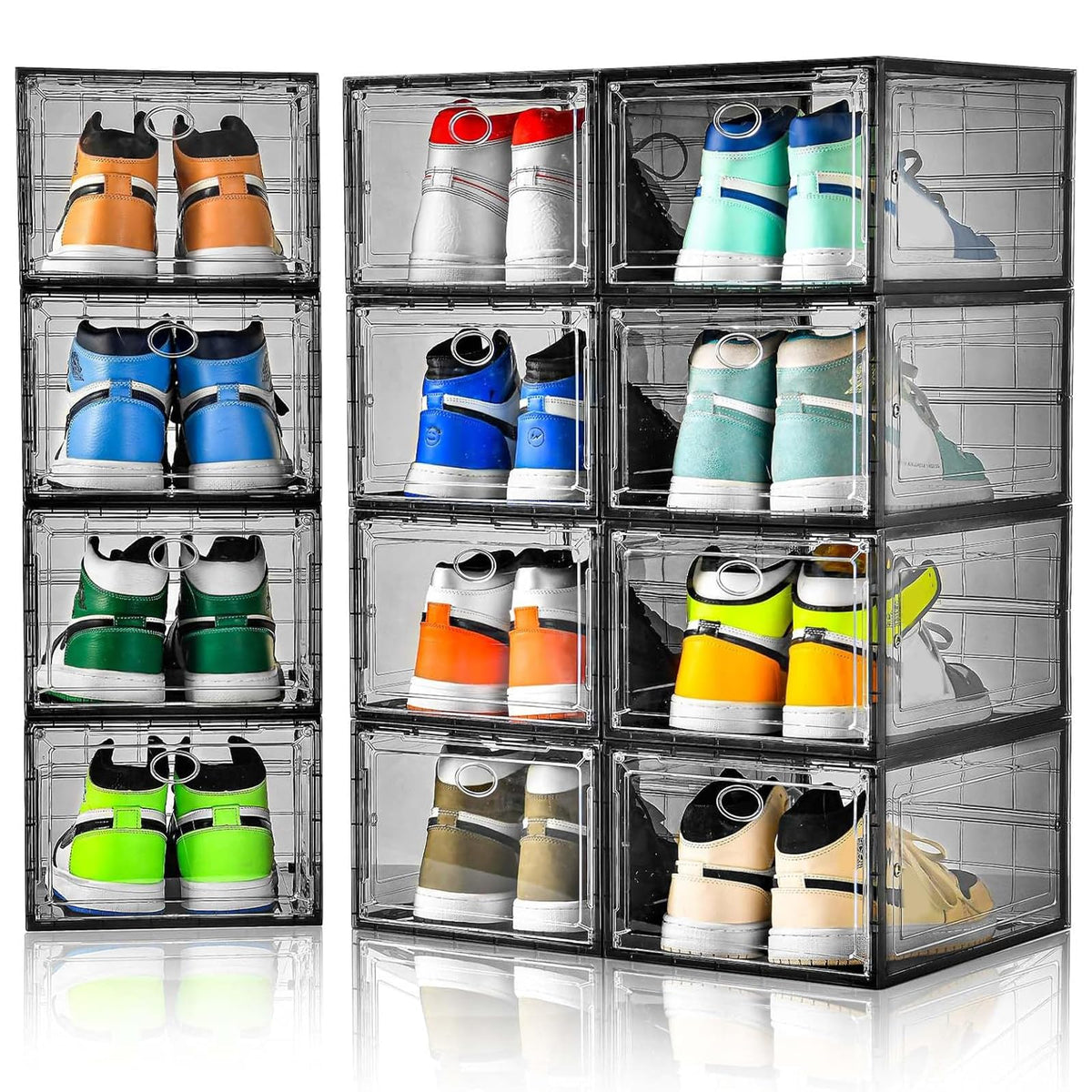 12 Pack Clear Shoe Storage, Stackable Shoe Organizer, Shoe Boxes for Closet