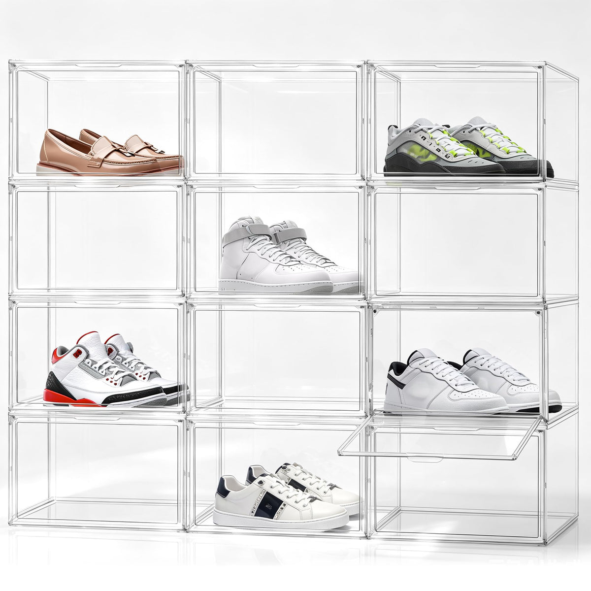 Heavy Duty Acrylic-Look Shoe Box, Size 13, Stack Everyday Footwear Storage