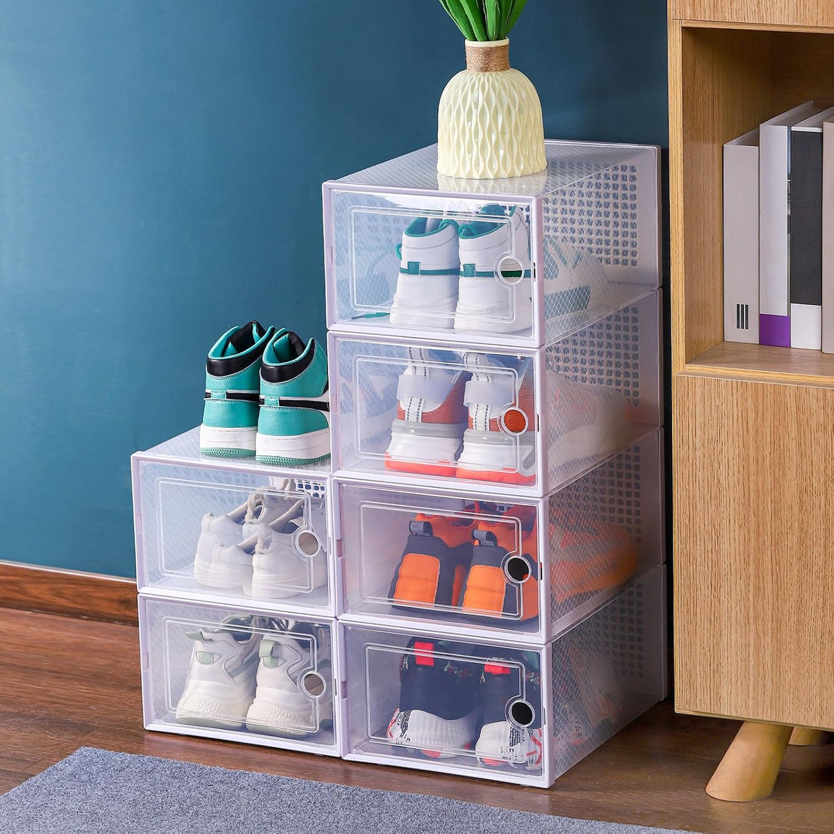 6PCS transparent shoebox for easy storage shoes odorless environmentally friendly particles plastic