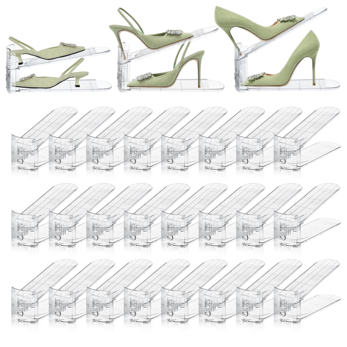 Shoe Slots Organizer,20 PACK Transparent Shoe Stacker Adjustable Shoe Slot Organizer Space Saver Shoe Rack Holder Shoe Storage Organizers for Closet,Transparent