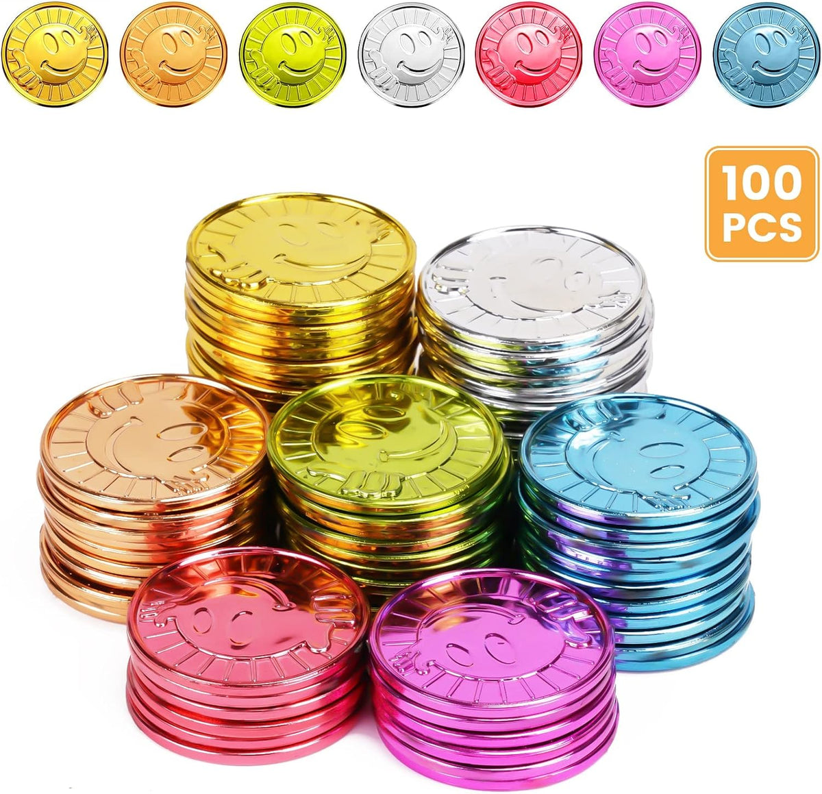 I was Caught Being Good Coins Tokens-100 Pcs, Colorful Plastic Reward Incentive Behavior Pretend Play Coins with Reward Jar, Reward Plastic Play Incentive Tokens for Kids Behavior