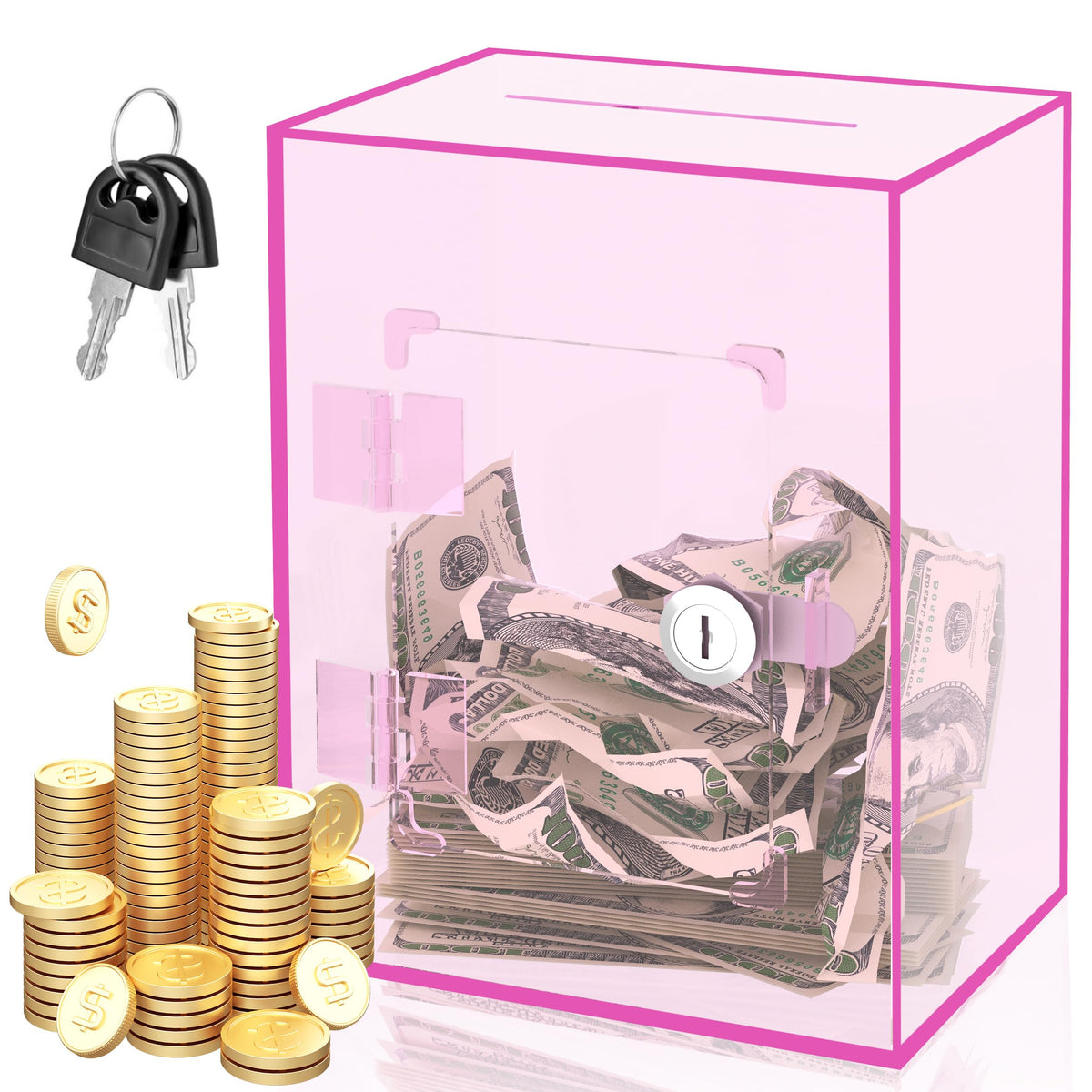 Large Acrylic Clear Piggy Bank, Money Saving Box for Cash Saving with Key, Openable Clear Acrylic Savings Jar for Adults Kid (Blue-Green)