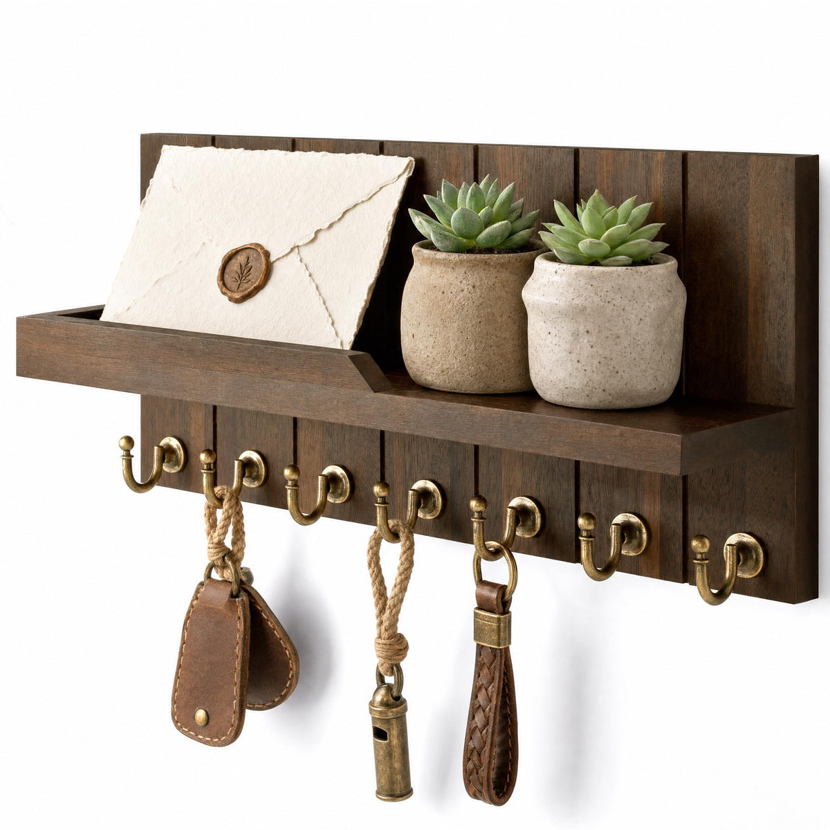 Rebee Vision Key Holder Wall Mount with 5 Key Hooks for Entryway, White
