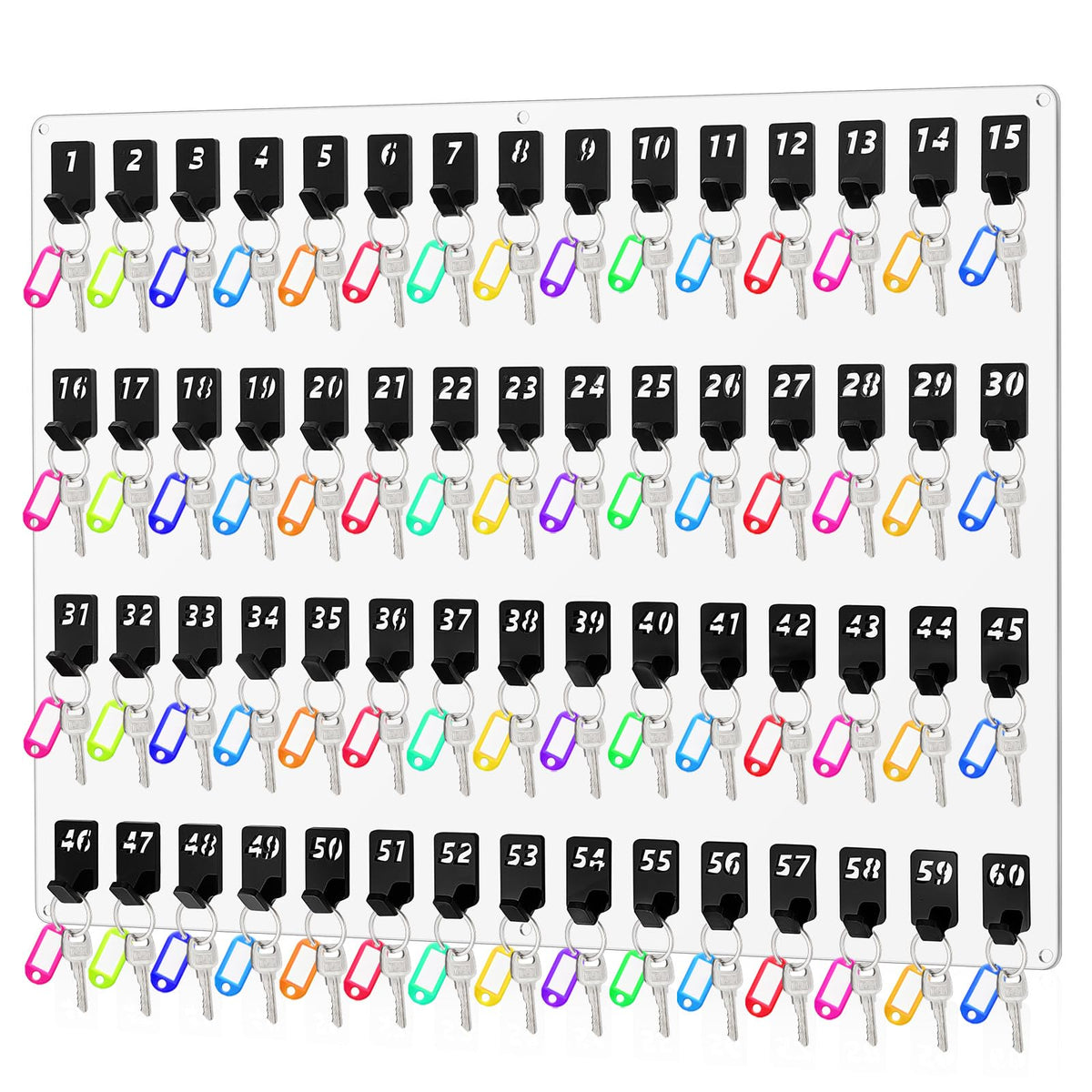 Beeveer Acrylic Key Holder Board with 30 Hooks, Wall Mount Organizer,Walnut